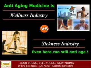 vs Wellness Industry Sickness Industry Anti Aging Medicine is   Even here can still anti age ! 