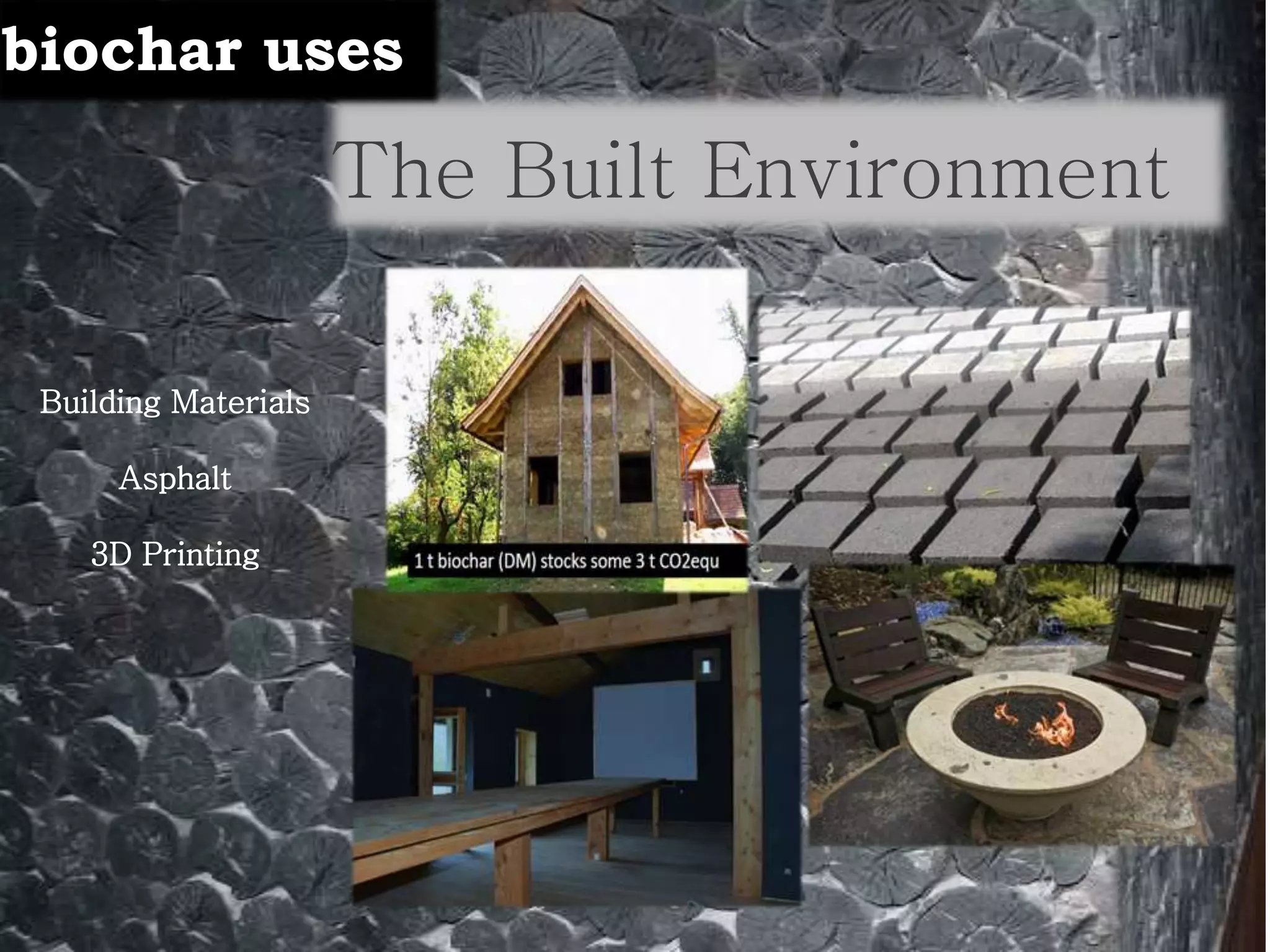 The Built Environment
Building Materials
Asphalt
3D Printing
biochar uses
 