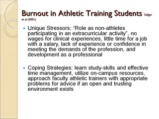 Burnout in Athletic Training Students  Stilger et al (2001) 