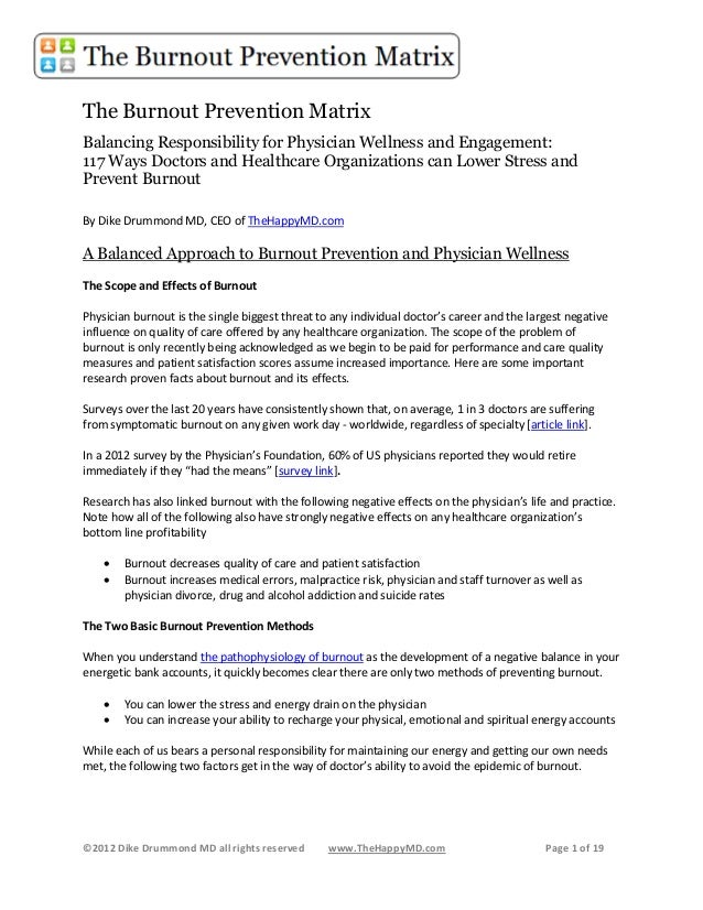 dike drummonds burnout prevention matrix 117 ways doctors can lower doctors note for stress