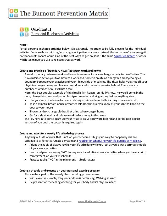 dike drummonds burnout prevention matrix 117 ways doctors can lower doctors note for stress
