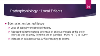 Pathophysiology : Local Effects
 Edema in non-burned tissue
 Loss of capillary endothelial integrity
 Reduced transmemb...