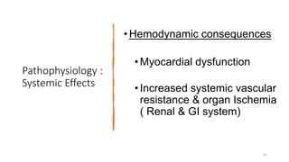 Pathophysiology :
Systemic Effects
•Hemodynamic consequences
•Myocardial dysfunction
•Increased systemic vascular
resistance & organ Ischemia
( Renal & GI system)
41
 
