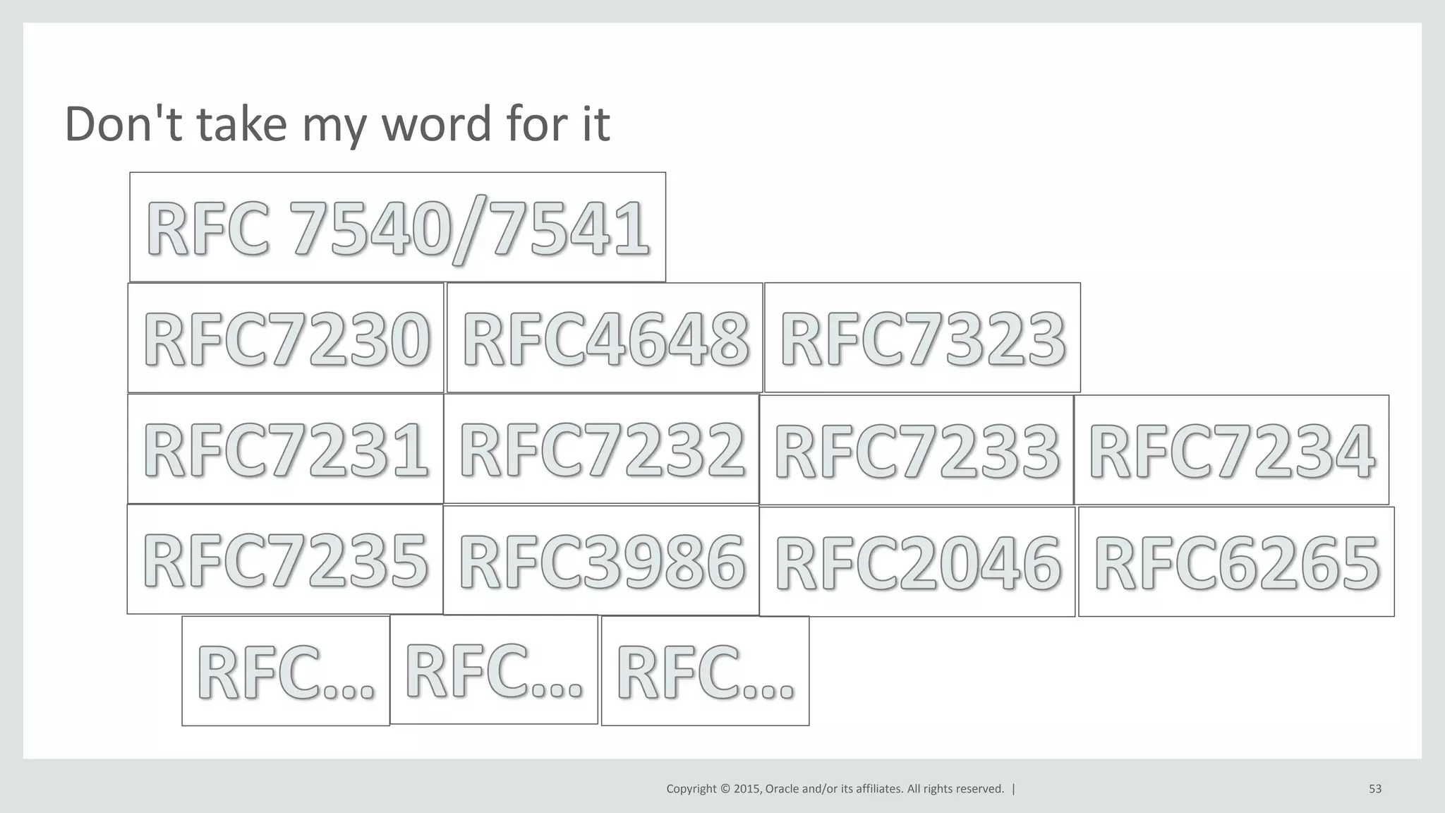 Copyright © 2015, Oracle and/or its affiliates. All rights reserved. |
Don't take my word for it
53
 