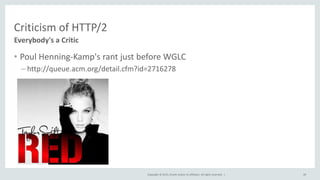 Copyright © 2015, Oracle and/or its affiliates. All rights reserved. |
Criticism of HTTP/2
• Poul Henning-Kamp's rant just before WGLC
– http://queue.acm.org/detail.cfm?id=2716278
Everybody's a Critic
49
 