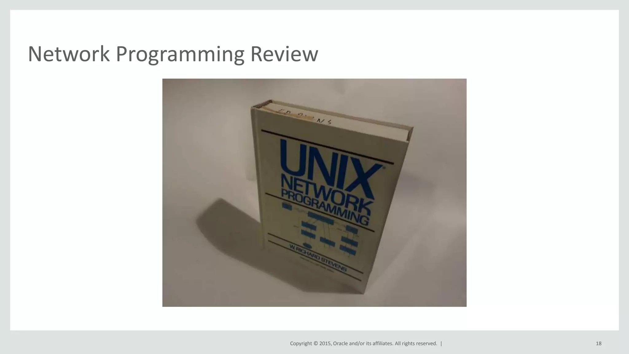 Copyright © 2015, Oracle and/or its affiliates. All rights reserved. |
Network Programming Review
18
 