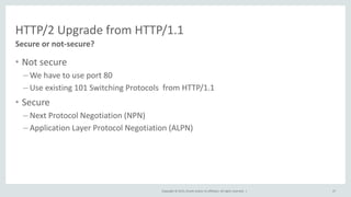 Copyright © 2015, Oracle and/or its affiliates. All rights reserved. |
HTTP/2 Upgrade from HTTP/1.1
• Not secure
– We have...