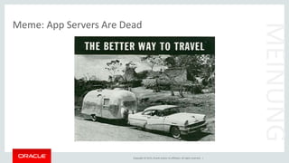 Copyright © 2015, Oracle and/or its affiliates. All rights reserved. |
Meme: App Servers Are Dead
MEINUNG
 