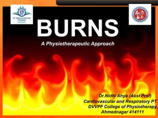 BURNSA Physiotherapeutic Approach
Dr.Nidhi Ahya (Asst Prof)
Cardiovascular and Respiratory PT
DVVPF College of Physiotherapy,
Ahmednagar 414111
 