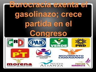 Burocracia exenta el
gasolinazo; crece
partida en el
Congreso
Fuente: Periódico Excélsior 04/01/2017
http://www.excelsior.com.mx/nacional/2017/01/04/1137718
 