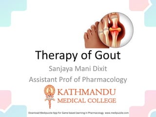 Therapy of Gout
Sanjaya Mani Dixit
Assistant Prof of Pharmacology
 