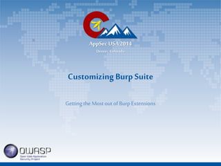 AppSec USA 2014 
Denver, Colorado 
Customizing Burp Suite 
Getting the Most out of Burp Extensions 
 