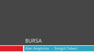 BURSA
Alan Araştırma - Songül Cebeci
 