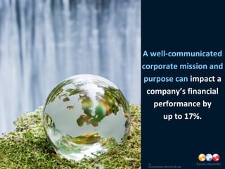 A well-communicated
corporate mission and
purpose can impact a
 company’s financial
   performance by
     up to 17%.




 11
 Burson-Marsteller EMEA and IMD data
 