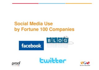 Social Media Use
by Fortune 100 Companies
 