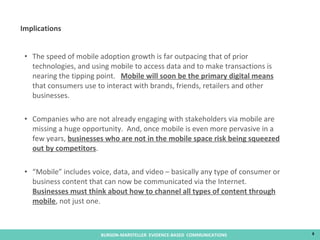 <ul><li>The speed of mobile adoption growth is far outpacing that of prior technologies, and using mobile to access data a...