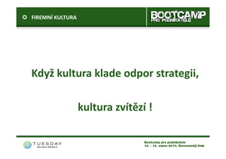 FIREMNÍ KULTURA




Když kultura klade odpor strategii,

                  kultura zvítězí !


                                      17
 