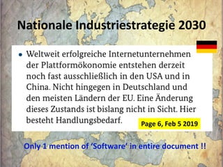 Nationale Industriestrategie 2030
Copyright Burton H Lee 2019 26
Page 6, Feb 5 2019
Only 1 mention of ‘Software’ in entire...
