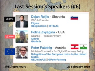 Last Session’s Speakers (#6)
25 February 2019@Europreneurs Copyright Burton H Lee 2019 12
 