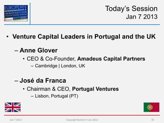Today’s Session
                                                                    Jan 7 2013


• Venture Capital Leaders...