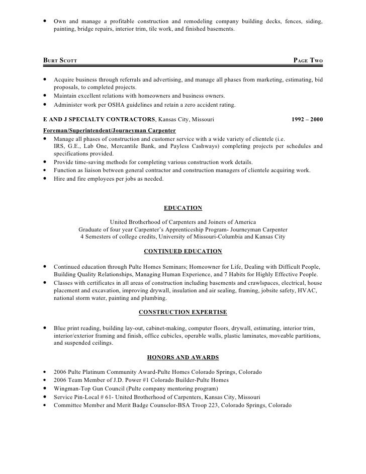 Contractor construction resume