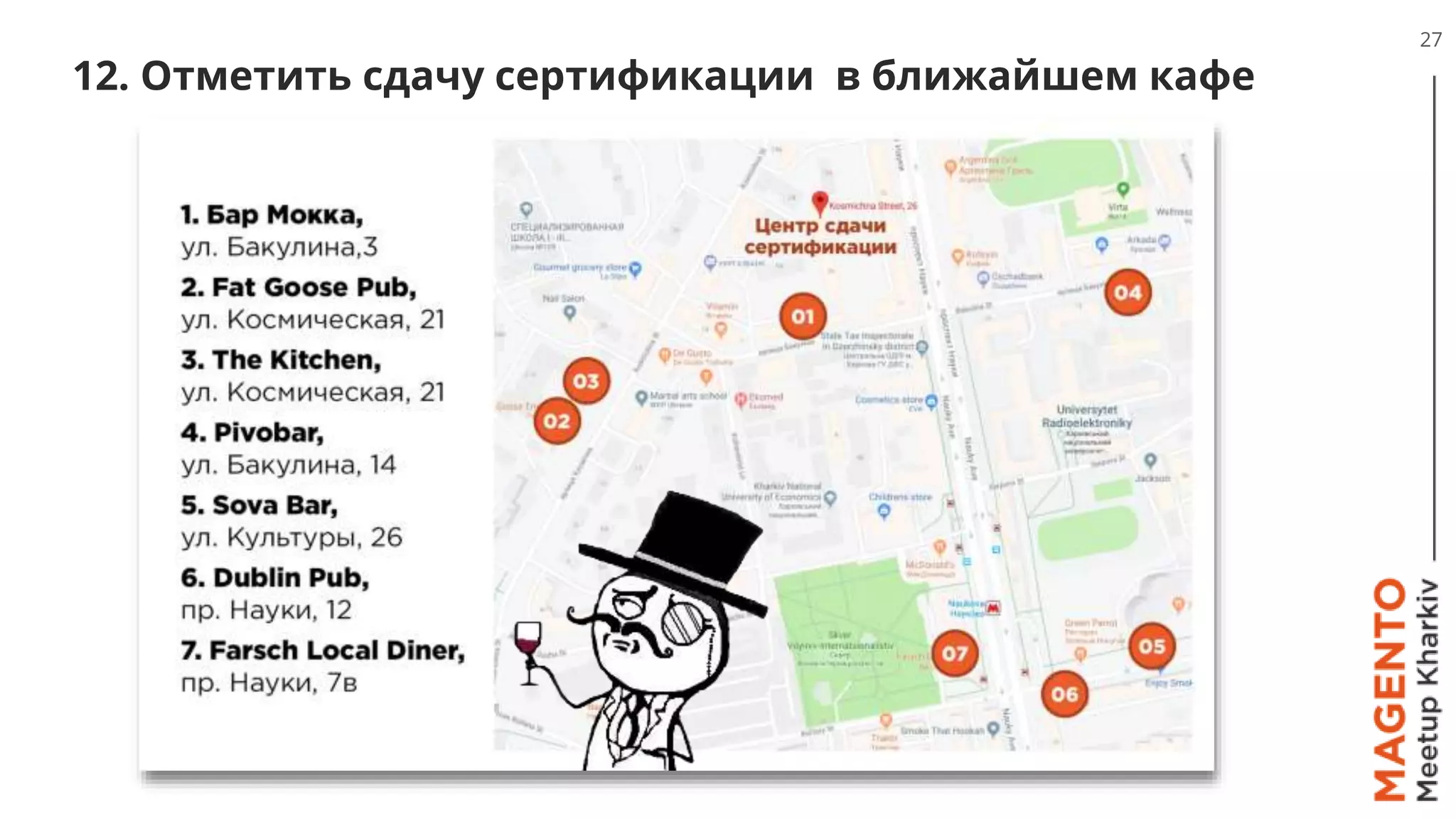 12. Отметить сдачу сертификации в ближайшем кафе
27
 