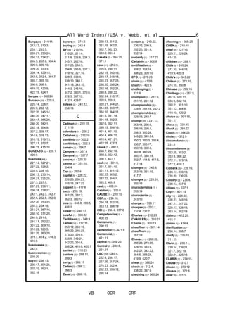 Burga [29] - 211:11,
212:13, 213:3,
233:1, 233:5,
233:21, 233:24,
234:12, 234:21,
265:5, 265:6, 304:4,
329:9, 329:19,
329:20, 333:3,
339:14, 339:15,
342:5, 342:6, 364:7,
365:7, 365:10,
366:6, 366:9,
419:10, 420:5,
422:15, 424:1
burgas [1] - 388:24
Burzaco [25] - 225:9,
225:14, 226:7,
226:9, 232:12,
232:20, 245:14,
246:20, 247:17,
262:17, 265:20,
280:20, 282:1,
282:18, 304:9,
307:2, 309:17,
314:6, 318:13,
318:19, 319:13,
327:11, 370:7,
396:15, 415:16
BURZACO [2] - 226:1,
428:5
business [44] -
227:14, 227:21,
227:22, 228:2,
228:5, 228:10,
230:13, 230:14,
230:21, 235:25,
237:3, 237:5,
237:23, 238:11,
238:18, 238:21,
242:1, 242:3, 242:7,
252:5, 252:8, 252:9,
252:20, 253:25,
254:2, 254:18,
254:21, 257:16,
268:10, 271:20,
284:9, 291:6,
291:11, 292:22,
301:22, 309:10,
310:22, 320:5,
361:20, 363:20,
379:7, 414:2, 414:3,
416:6
businesses [1] -
242:4
businessman [1] -
238:20
buy [6] - 236:13,
236:17, 301:25,
302:10, 362:1,
362:16
buyers [1] - 374:2
buying [1] - 242:4
BY [30] - 210:16,
210:21, 211:4,
211:8, 226:6, 234:3,
245:1, 262:16,
281:25, 284:3,
294:6, 295:5, 307:1,
319:12, 327:10,
328:3, 338:4,
339:10, 340:7,
341:18, 343:10,
344:3, 345:16,
347:2, 360:1, 370:6,
378:3, 387:12,
412:1, 428:7
bylaws [2] - 241:12,
258:18
C
Cadman [2] - 210:15,
211:16
calendars [1] - 256:2
Callahan [1] - 212:18
cambista [1] - 302:2
cambistas [1] - 302:3
camera [1] - 254:7
Campos [1] - 357:4
Campos' [1] - 357:7
cancer [1] - 320:20
cannot [2] - 351:18,
354:4
Cap [1] - 250:4
capital [5] - 226:22,
226:23, 235:23,
245:16, 247:22
capped [1] - 417:6
car [5] - 228:19,
381:25, 382:2,
382:3, 382:12
care [3] - 240:8, 289:5,
405:2
career [1] - 230:17
careful [1] - 366:22
Caribbean [1] - 248:9
Carlos [14] - 237:11,
253:12, 263:19,
266:22, 266:23,
273:20, 329:9,
333:5, 342:21,
342:22, 364:6,
388:24, 419:8, 420:7
carried [1] - 310:23
carriers [2] - 288:11,
289:3
carry [1] - 385:17
Cartes [2] - 266:2,
266:3
Casal [10] - 266:10,
266:13, 351:2,
361:19, 362:5,
362:7, 362:23,
363:2, 363:4
Casal's [2] - 364:20,
371:1
case [41] - 212:8,
225:6, 230:11,
232:15, 240:13,
249:17, 249:18,
255:23, 267:25,
288:20, 288:24,
292:16, 292:21,
299:8, 299:22,
302:24, 310:17,
320:6, 320:9,
328:21, 344:21,
344:23, 359:17,
364:10, 364:11,
391:5, 391:14,
391:18, 392:3,
392:6, 392:11,
399:15, 399:16,
401:4, 401:10,
404:4, 406:10,
410:4, 421:21,
422:25, 427:3
cases [7] - 288:2,
290:7, 292:18,
330:2, 352:12,
366:1, 423:1
cash [12] - 301:6,
301:7, 301:10,
301:11, 301:12,
382:25, 383:2,
383:22, 384:1,
385:2, 408:8
cast [1] - 403:24
Catalan [1] - 305:8
CAUSE [1] - 210:10
CBF [5] - 234:16,
234:18, 352:16,
353:13, 388:19
CEI [2] - 236:4, 237:6
Cempetencias [1] -
400:25
Centenario [1] -
290:22
centennial [1] - 421:8
Centennial [1] -
421:11
central [1] - 359:20
Central [2] - 248:8,
251:21
CEO [10] - 245:4,
252:4, 256:17,
257:20, 257:24,
276:23, 282:4,
282:23, 289:12,
295:14
certain [6] - 213:22,
236:12, 290:8,
292:20, 331:3,
332:14
certainly [1] - 317:22
Certainly [1] - 308:8
certification [4] -
308:2, 308:14,
308:23, 309:10
CFO [1] - 276:23
chain [1] - 413:6
chair [1] - 422:5
challenging [2] -
331:6
champion [3] - 251:5,
251:11, 251:12
championship [3] -
229:5, 251:18, 252:2
championships [2] -
229:18, 240:7
change [25] - 231:13,
253:14, 296:6,
296:19, 298:1,
298:3, 300:24,
349:20, 349:24,
350:2, 350:3, 350:4,
350:7, 350:17,
350:18, 360:4,
360:8, 360:24,
380:17, 380:19,
392:7, 414:5, 417:5,
417:14
changed [5] - 245:6,
253:19, 361:10,
417:7
changes [2] - 228:24,
350:13
characteristics [1] -
293:14
characterize [1] -
243:10
charge [1] - 358:11
charges [3] - 232:1,
232:4, 232:7
Charles [1] - 212:23
CHARLES [1] - 210:21
Charlie [1] - 300:13
chauffeur [1] - 301:14
chauffeurs [1] -
287:18
Chavez [11] - 266:22,
266:23, 273:20,
329:10, 333:5,
342:21, 342:22,
364:6, 388:24,
419:9, 420:7
cheat [1] - 388:24
check [3] - 212:4,
338:22, 397:5
checking [1] - 365:24
All Word Index//USA v. Webb, et al
VB OCR CRR
6
cheering [1] - 366:25
CHEN [1] - 210:10
chief [4] - 227:10,
229:21, 229:24,
414:25
children [1] - 288:1
Chile [5] - 245:24,
271:10, 344:13,
419:9, 420:6
Chile's [1] - 343:22
Chilean [3] - 271:10,
274:18, 350:8
Chinese [1] - 299:16
Chiriboga [11] - 267:5,
267:6, 329:11,
333:3, 342:14,
350:21, 351:10,
351:12, 364:8,
419:10, 420:2
choice [2] - 301:15,
301:17
chose [1] - 331:15
chuck [1] - 264:22
Chuck [1] - 264:23
circle [1] - 312:9
circumstance [1] -
231:5
circumstances [8] -
352:25, 353:2,
353:3, 366:22,
372:11, 373:14,
377:2, 418:7
Citibank [5] - 235:16,
235:17, 235:18,
235:20, 236:25
Citicorp [3] - 236:4,
236:13, 237:6
citizen [1] - 227:1
City [1] - 401:19
city [10] - 226:22,
226:23, 245:16,
247:21, 247:22,
328:17, 328:18,
363:14, 382:18
claim [2] - 412:20,
415:11
claims [1] - 414:4
clarification [2] -
256:14, 398:7
clarify [2] - 226:18,
311:15
Clarin [7] - 239:11,
239:14, 239:21,
321:7, 322:19,
322:21, 325:18
CLARIN [1] - 239:15
Clause [1] - 310:7
clause [1] - 373:12
clauses [1] - 372:5
clear [5] - 291:1,
 