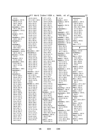319:10
example [7] - 250:19,
255:23, 271:20,
294:21, 299:24,
346:1, 398:16
examples [3] - 239:5,
290:12, 366:13
excellent [2] - 230:23,
231:4
except [2] - 214:11,
245:25
exception [3] - 235:9,
239:21, 344:12
exceptions [1] -
291:21
exchange [5] -
232:15, 290:3,
290:6, 383:9
excluding [1] - 379:3
exclusive [3] - 252:25,
389:16, 392:14
Excuse [2] - 312:24,
372:15
excuse [3] - 281:4,
377:24, 422:25
executed [6] - 255:4,
310:8, 349:13,
349:17, 371:25,
375:3
execution [1] - 396:5
executions [1] -
397:18
executive [94] -
227:10, 229:21,
229:24, 230:17,
241:9, 241:10,
243:4, 243:8,
255:15, 257:4,
257:13, 258:3,
258:6, 258:17,
264:24, 265:15,
267:8, 268:7,
268:18, 269:8,
269:17, 269:24,
269:25, 272:6,
272:15, 272:17,
273:11, 274:19,
277:15, 279:3,
279:4, 279:14,
279:22, 285:5,
285:13, 286:11,
286:25, 287:1,
287:5, 287:11,
287:13, 287:14,
291:22, 295:11,
303:1, 311:25,
330:14, 330:17,
330:21, 331:3,
331:5, 331:19,
332:3, 332:5,
334:18, 340:21,
341:3, 342:1, 342:9,
342:17, 342:24,
343:6, 343:15,
348:6, 348:19,
352:21, 353:8,
353:18, 354:6,
360:15, 363:9,
364:16, 365:4,
367:6, 370:19,
370:24, 371:4,
375:12, 383:6,
383:7, 388:17,
393:3, 395:16,
402:18, 402:19,
403:3, 403:10,
403:20, 404:7,
404:25, 414:25,
419:6
Executive [1] - 258:7
executives [20] -
230:25, 231:8,
238:15, 257:6,
276:22, 301:25,
320:12, 344:21,
358:11, 358:12,
358:14, 360:10,
362:18, 364:15,
387:22, 395:17,
410:12, 411:2,
417:20
exercise [1] - 333:17
exhibit [11] - 246:3,
281:9, 303:16,
305:4, 305:7, 305:9,
307:4, 307:23,
308:22, 316:18,
339:25
Exhibit [130] - 246:3,
246:20, 247:12,
247:16, 262:18,
263:10, 263:21,
264:4, 264:11,
264:18, 265:1,
265:8, 265:16,
265:23, 266:6,
266:18, 267:1,
267:9, 267:19,
268:2, 268:11,
268:20, 269:2,
269:9, 269:18,
270:3, 270:10,
270:21, 271:4,
271:12, 271:23,
272:8, 273:4,
273:12, 273:21,
274:7, 274:12,
274:20, 275:6,
275:14, 275:25,
276:8, 276:16,
277:1, 277:9,
277:17, 278:2,
278:10, 278:20,
279:7, 279:16,
280:1, 280:12,
282:10, 282:13,
282:19, 283:4,
283:5, 283:11,
283:15, 284:14,
284:15, 284:17,
297:1, 304:1,
304:16, 304:19,
305:25, 306:3,
307:17, 307:25,
309:14, 309:16,
312:19, 312:20,
314:5, 319:17,
319:19, 327:5,
327:9, 327:16,
327:17, 328:1,
328:2, 340:6,
341:16, 341:17,
342:2, 342:3,
342:11, 342:12,
342:18, 342:19,
343:1, 343:2, 343:8,
343:9, 343:16,
343:17, 344:1,
344:2, 347:14,
347:17, 348:23,
353:21, 353:22,
353:25, 361:12,
361:14, 361:17,
371:16, 378:4,
384:5, 384:7,
384:16, 384:17,
385:6, 385:7, 414:7,
414:8, 414:9,
414:11, 414:13,
414:16, 414:17,
414:20, 414:21,
428:10, 428:18,
428:20
Exhibits [7] - 281:17,
304:18, 309:6,
327:3, 347:10,
428:12, 428:22
exhibits [19] - 262:6,
280:20, 280:25,
281:15, 282:9,
304:5, 304:8,
304:18, 304:22,
305:1, 305:3, 305:6,
305:8, 305:9,
305:10, 305:13,
308:2, 309:4, 347:25
existing [4] - 289:15,
289:16, 388:1,
416:24
exits [4] - 259:10,
316:15, 367:13,
421:24
exotic [1] - 361:8
exotics [2] - 299:19,
300:12
expand [2] - 254:16,
421:13
expectation [1] -
325:7
expected [1] - 407:7
expecting [3] - 395:4,
405:8, 405:13
expedite [1] - 306:4
expense [1] - 302:23
expenses [1] - 297:11
expensive [1] - 361:25
experience [8] -
284:8, 302:18,
302:22, 351:5,
376:20, 381:6,
381:11, 402:13
expertise [1] - 351:5
expiration [2] -
375:24, 376:5
expire [1] - 364:23
explain [9] - 213:14,
214:15, 301:9,
334:19, 391:14,
405:20, 406:7,
406:8, 418:11
explained [17] - 321:8,
329:24, 332:1,
333:14, 333:18,
334:10, 334:24,
338:7, 353:5, 355:5,
357:10, 358:4,
379:3, 388:12,
401:25, 404:9,
406:12
explanations [1] -
408:4
exporting [1] - 361:24
express [3] - 380:10,
405:16, 409:22
expressed [2] - 366:9,
421:13
extend [4] - 364:24,
370:25, 391:23,
392:2
extended [2] - 253:7,
310:18
extending [3] -
232:16, 235:22,
307:10
extension [14] - 290:7,
292:21, 303:5,
310:15, 310:25,
313:10, 313:12,
313:21, 314:16,
315:2, 365:5, 365:6,
371:5, 375:19
All Word Index//USA v. Webb, et al
VB OCR CRR
12
extensions [1] -
313:15
extent [21] - 238:13,
238:16, 256:10,
256:13, 256:18,
286:2, 302:7, 302:9,
311:15, 320:4,
325:14, 344:14,
344:18, 365:1,
373:20, 391:2,
391:4, 394:2,
413:20, 413:22,
421:3
extra [2] - 350:22,
418:16
eye [1] - 317:2
F
face [1] - 231:23
facilitating [1] -
344:15
fact [10] - 255:3,
315:6, 325:5,
330:17, 339:19,
359:1, 363:25,
366:3, 408:20,
415:25
factor [4] - 320:25,
366:16, 372:14,
415:23
facts [1] - 320:17
Faena [6] - 363:13,
363:25, 364:25,
367:5, 370:8, 370:18
fair [4] - 280:21,
305:19, 316:21,
396:17
fairly [2] - 247:3, 304:7
faith [1] - 232:18
fake [3] - 293:12,
296:12, 297:23
false [1] - 372:9
familiar [2] - 239:23,
250:21
family [2] - 300:2,
300:8
fan [3] - 229:9, 229:11,
393:1
fans [1] - 229:18
far [8] - 235:13,
253:23, 292:2,
299:14, 317:1,
317:2, 379:11,
379:23
fashion [1] - 383:14
fast [2] - 235:22,
317:21
favor [2] - 338:20,
351:15
 