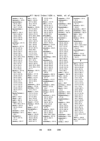 spoken [1] - 391:5
sponsors [1] - 407:8
sponsorship [6] -
267:24, 362:1,
387:1, 395:25,
399:17, 416:20
sponsorships [1] -
252:24
sport [10] - 228:11,
228:13, 228:19,
228:22, 229:8,
230:13, 230:14,
238:19, 238:22,
238:23
sporting [2] - 251:17,
324:19
sports [29] - 227:15,
227:18, 227:19,
227:20, 227:21,
228:15, 230:17,
235:25, 236:7,
237:22, 238:14,
239:2, 249:6, 274:6,
285:11, 285:12,
286:18, 324:14,
324:15, 324:21,
326:2, 327:24,
331:14, 351:4,
357:3, 361:21,
374:9, 376:20
Sports [26] - 227:19,
239:7, 242:8,
242:13, 253:18,
253:20, 253:21,
254:16, 263:6,
291:13, 291:14,
309:24, 310:1,
310:19, 310:22,
313:10, 315:14,
321:11, 322:10,
323:20, 333:21,
362:10, 373:11,
413:9
Sports-Torneos [1] -
253:20
spot [1] - 316:21
stack [1] - 282:1
staff [1] - 288:15
stage [4] - 251:9,
255:2, 256:2, 331:3
stand [4] - 225:10,
252:16, 316:23,
318:7
standard [1] - 372:8
standing [2] - 251:1,
289:7
standpoint [3] -
387:17, 407:10,
417:21
stands [2] - 252:17
star [1] - 247:21
start [7] - 229:23,
347:12, 358:5,
361:2, 370:16,
379:7, 409:5
started [34] - 229:24,
231:15, 235:21,
237:24, 242:4,
242:21, 252:15,
256:24, 270:19,
297:8, 298:5, 298:6,
303:8, 303:10,
318:1, 320:20,
320:21, 324:14,
325:6, 325:24,
326:1, 345:20,
350:9, 361:22,
361:24, 362:13,
400:8, 408:1,
409:15, 412:4,
412:19, 414:4,
415:24, 419:18
starting [16] - 282:3,
282:10, 284:21,
297:7, 327:5,
333:23, 339:23,
350:22, 355:10,
356:8, 357:9, 359:5,
373:8, 398:2, 413:4,
421:11
Starting [2] - 252:13,
257:23
starts [1] - 317:18
State [1] - 412:20
state [6] - 212:14,
225:12, 345:9,
345:10, 363:3,
395:19
statement [1] - 281:9
states [1] - 372:20
STATES [3] - 210:1,
210:3, 210:11
States [11] - 210:5,
210:14, 210:18,
212:13, 212:17,
231:18, 249:3,
304:3, 372:23,
398:15, 412:20
stayed [1] - 410:24
staying [2] - 292:24,
300:19
steep [1] - 310:17
stenography [1] -
211:17
step [1] - 259:11
steps [12] - 325:22,
333:20, 338:16,
362:22, 362:25,
380:2, 399:24,
400:9, 401:11,
410:22, 412:6,
412:18
Steve [1] - 212:18
still [13] - 311:6,
340:23, 341:11,
357:12, 357:18,
376:7, 379:19,
394:18, 408:25,
409:18, 409:19,
410:20, 422:4
STILLMAN [8] -
210:21, 212:23,
233:19, 294:16,
422:2, 422:14,
422:21, 422:24
Stillman [3] - 212:24,
422:1, 422:22
stipulate [2] - 233:21,
233:23
stipulated [3] -
233:17, 233:18,
304:2
stipulating [2] - 308:8,
308:9
stipulation [10] -
303:13, 303:25,
304:13, 304:14,
304:20, 304:23,
305:11, 305:15,
305:17, 305:21
stop [2] - 230:3,
298:24
stopped [1] - 298:19
stopping [2] - 316:7,
421:17
straight [1] - 415:12
straightforward [1] -
399:13
strategic [1] - 285:6
strict [2] - 317:20,
318:4
strikes [1] - 321:20
strong [2] - 232:18,
285:1
structure [11] - 241:5,
253:13, 257:20,
257:24, 282:3,
284:5, 396:7,
396:24, 397:19,
415:8, 416:24
struggling [1] -
231:22
subject [8] - 308:21,
325:14, 355:13,
356:13, 356:23,
380:8, 394:3, 394:5
subjects [5] - 257:12,
258:16, 258:17,
292:4
submitted [1] - 310:10
subparts [1] - 373:5
subsequent [1] -
376:18
subsidiary [3] - 268:9,
271:3, 374:23
Substantially [1] -
373:19
suburb [1] - 247:24
success [1] - 362:19
successful [2] -
236:9, 236:10
successor [1] -
280:18
Sudamericana [35] -
250:20, 250:23,
254:23, 303:6,
313:7, 313:10,
315:3, 315:4,
328:23, 332:10,
332:14, 332:21,
338:14, 349:1,
349:12, 350:1,
351:24, 354:17,
355:9, 356:10,
360:19, 362:9,
363:20, 363:24,
364:18, 371:1,
371:22, 371:23,
374:20, 375:15,
375:16, 379:5,
379:8, 386:3
suffer [1] - 322:12
suggest [1] - 305:14
suit [3] - 232:25,
233:1, 233:9
Suite [2] - 211:3,
211:11
sum [1] - 286:7
summary [1] - 292:23
sums [1] - 373:1
Sunil [2] - 270:7,
270:8
superstar [1] - 323:4
supervise [1] - 397:5
Supplementary [1] -
371:20
supplementary [1] -
349:2
support [12] - 290:6,
290:7, 326:3,
328:20, 329:23,
332:20, 332:21,
333:18, 366:10,
390:3, 393:22,
394:21
supported [1] - 365:7
supporting [1] - 416:4
supportive [1] -
333:15
surely [1] - 358:21
All Word Index//USA v. Webb, et al
VB OCR CRR
29
surprise [2] - 331:4,
331:8
surrounded [1] -
321:13
survive [2] - 323:1,
409:20
survived [1] - 286:17
Sustained [1] - 294:2
sustained [1] - 362:15
SUV [1] - 382:4
SW [1] - 211:7
Swiss [2] - 296:12,
297:22
Switzerland [5] -
230:4, 353:8,
402:11, 403:6, 403:8
sworn [2] - 226:3,
319:10
sworn/affirmed [1] -
225:11
Sylvia [1] - 212:22
syndicate [2] - 293:6,
404:10
T
T&T [62] - 252:15,
252:16, 252:18,
252:19, 252:25,
253:8, 253:18,
253:19, 254:14,
254:15, 296:11,
297:19, 307:9,
307:10, 309:24,
310:4, 310:6,
310:14, 310:15,
310:17, 312:2,
313:10, 314:12,
314:15, 314:18,
315:1, 315:2,
315:20, 320:11,
325:9, 328:22,
331:6, 331:9,
331:14, 331:25,
332:9, 333:13,
338:9, 344:11,
345:1, 345:22,
345:24, 345:25,
348:4, 348:11,
349:8, 351:6,
351:17, 359:15,
362:6, 362:19,
364:22, 364:24,
365:5, 372:14,
373:11, 373:12,
375:6, 375:8, 413:7,
413:8
T&T's [1] - 338:20
tab [3] - 307:3, 307:4,
314:7
 