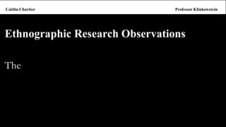 Ethnographic Research Observations 
The  
