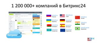 1 200 000+ компаний в Битрикс24
bitrix24.ru
Россия
bitrix24.ua
Украина
bitrix24.com
США
bitrix24.de
Германия
bitrix24.es
Испания
bitrix24.eu
Евросоюз
bitrix24.by
Беларусь
bitrix24.kz
Казахстан
bitrix24.cn
Китай
bitrix24.in
Индия
bitrix24.com.br
Бразилия
 