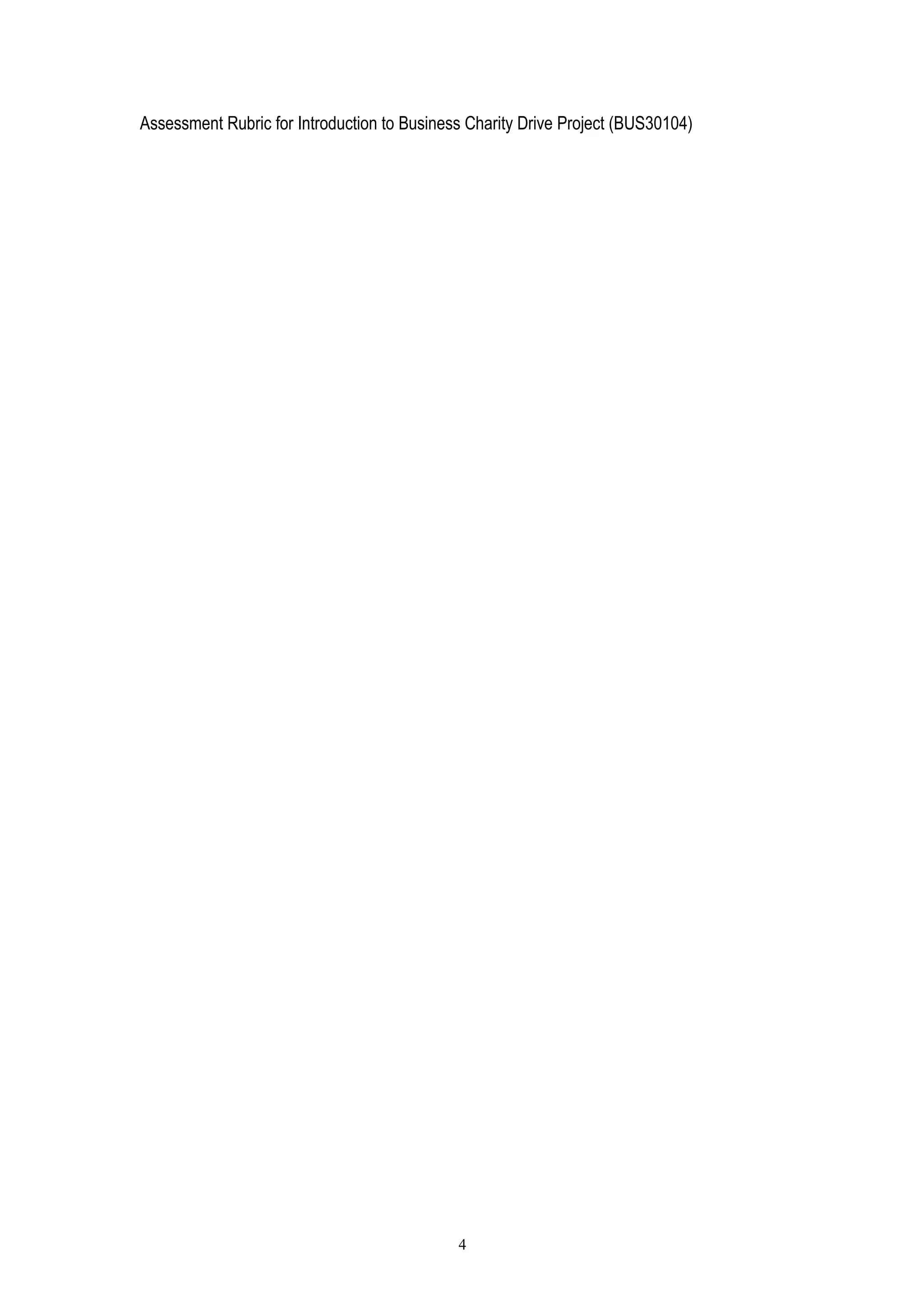 Assessment Rubric for Introduction to Business Charity Drive Project (BUS30104)
4
 