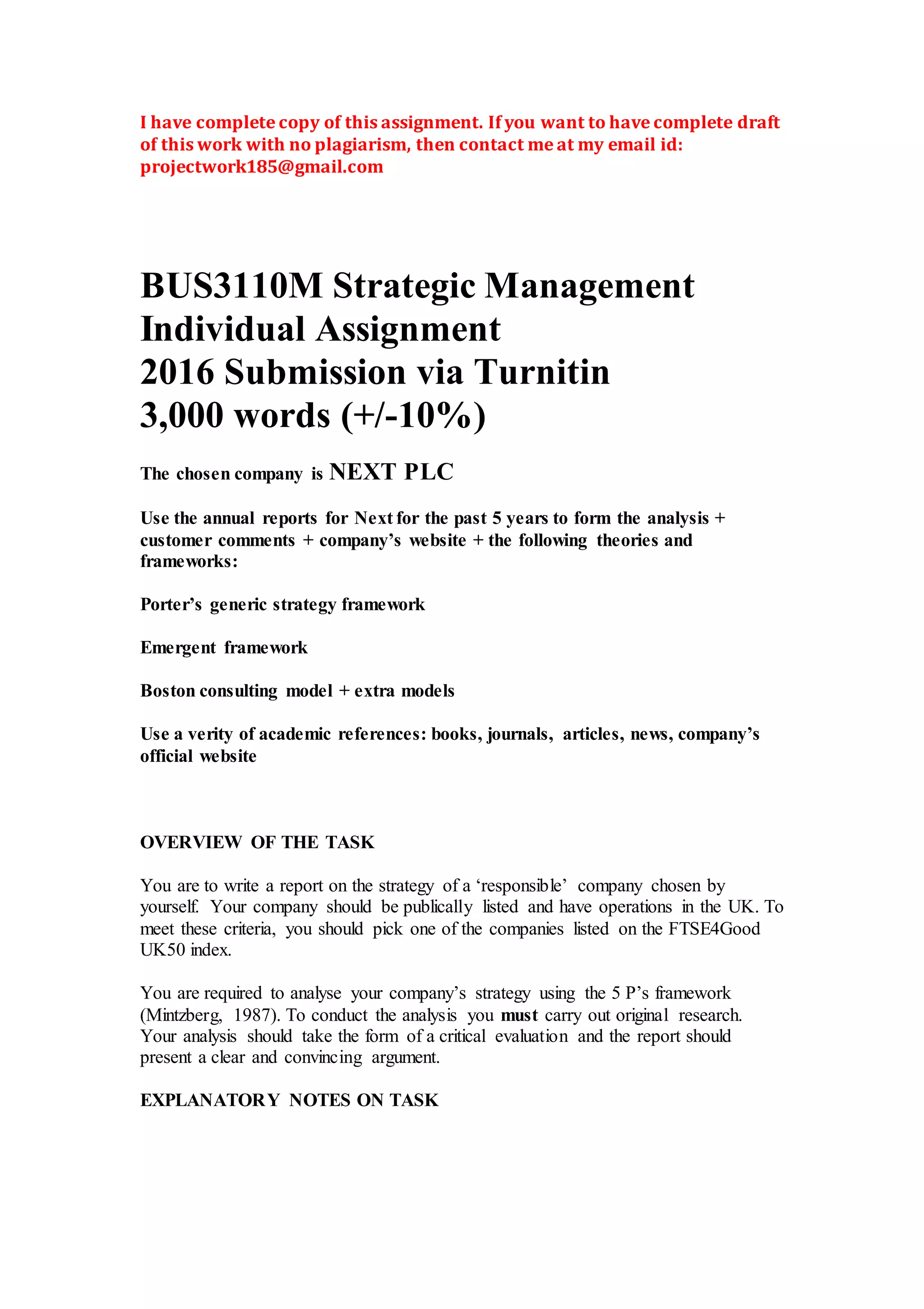 Bus3110m strategic management individual assignment | DOCX
