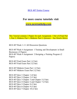 BUS 407 Success Begins /newtonhelp.com | DOCX