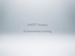 SWOTT Analysis

Environmental scanning
 