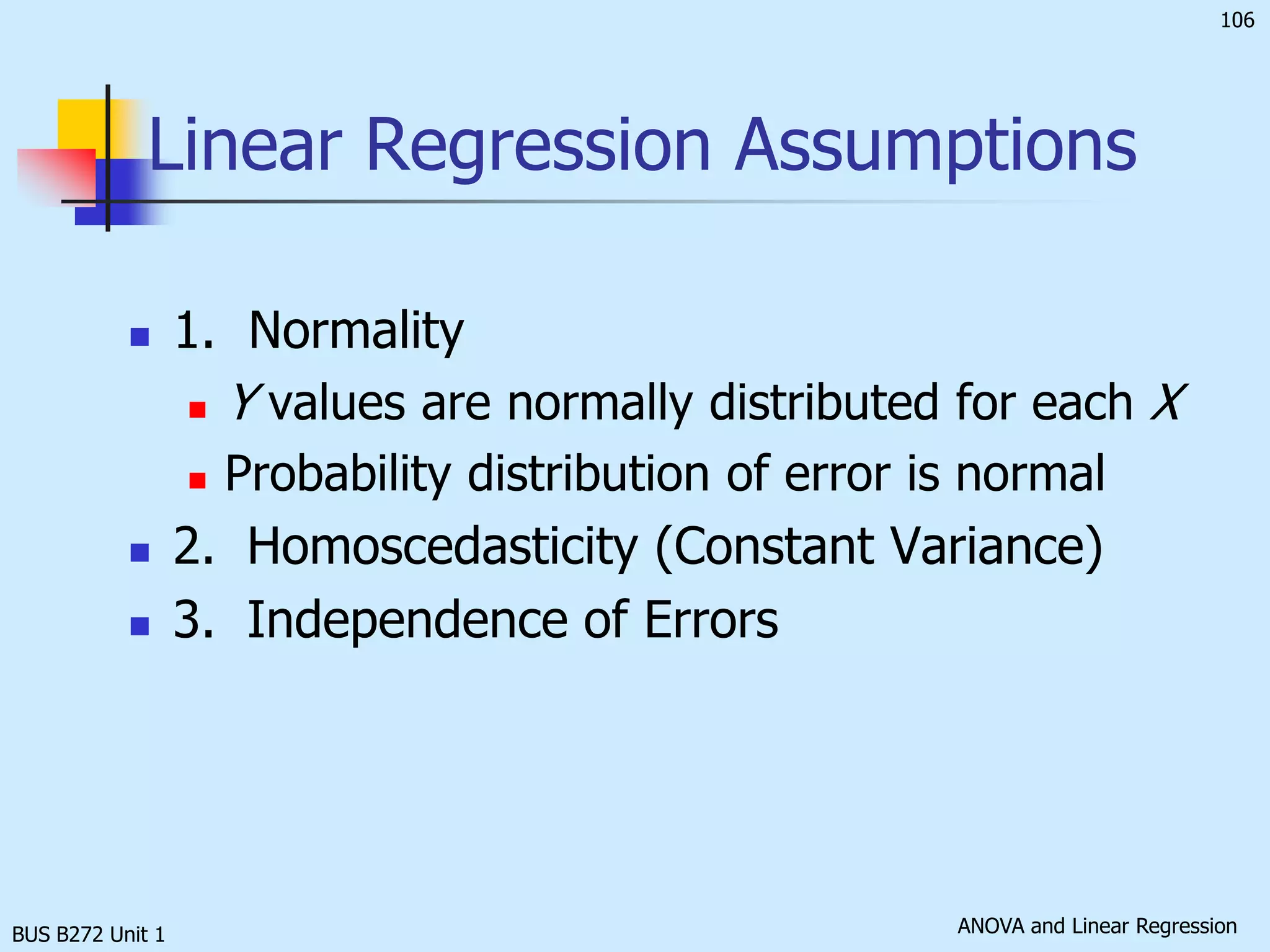 BUS B272 Unit 1Example: Stores SalesData for seven stores:Predict the annual sales for a store with 2000 square feet.Annual Store	   Square 	 Sales		     Feet	($000)   1           1,726	  3,681   2           1,542	  3,395   3	     2,816	  6,653   4	     5,555	  9,543   5	     1,292	  3,318   6	     2,208	  5,563   7	     1,313	  3,760	Regression Model Obtained:Yi = 1636.415 +1.487Xi