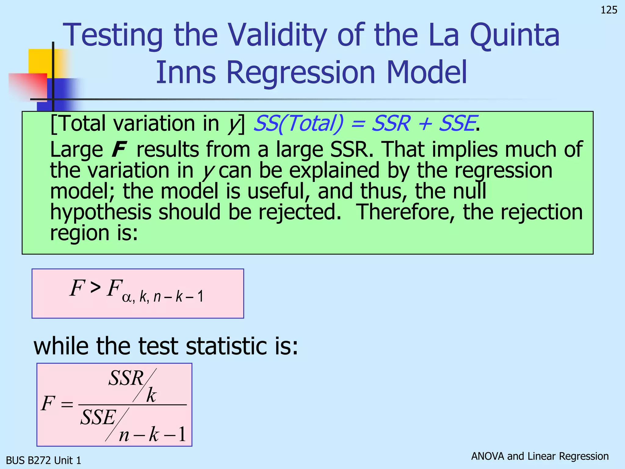 BUS B272 Unit 1Regression Analysis, Excel OutputMargin = 38.14 - 0.0076Number +1.65Nearest+ 0.020Office Space +0.21Enrollment+ 0.41Income - 0.23DistanceThis is the sample regression equation (sometimes called the prediction equation)