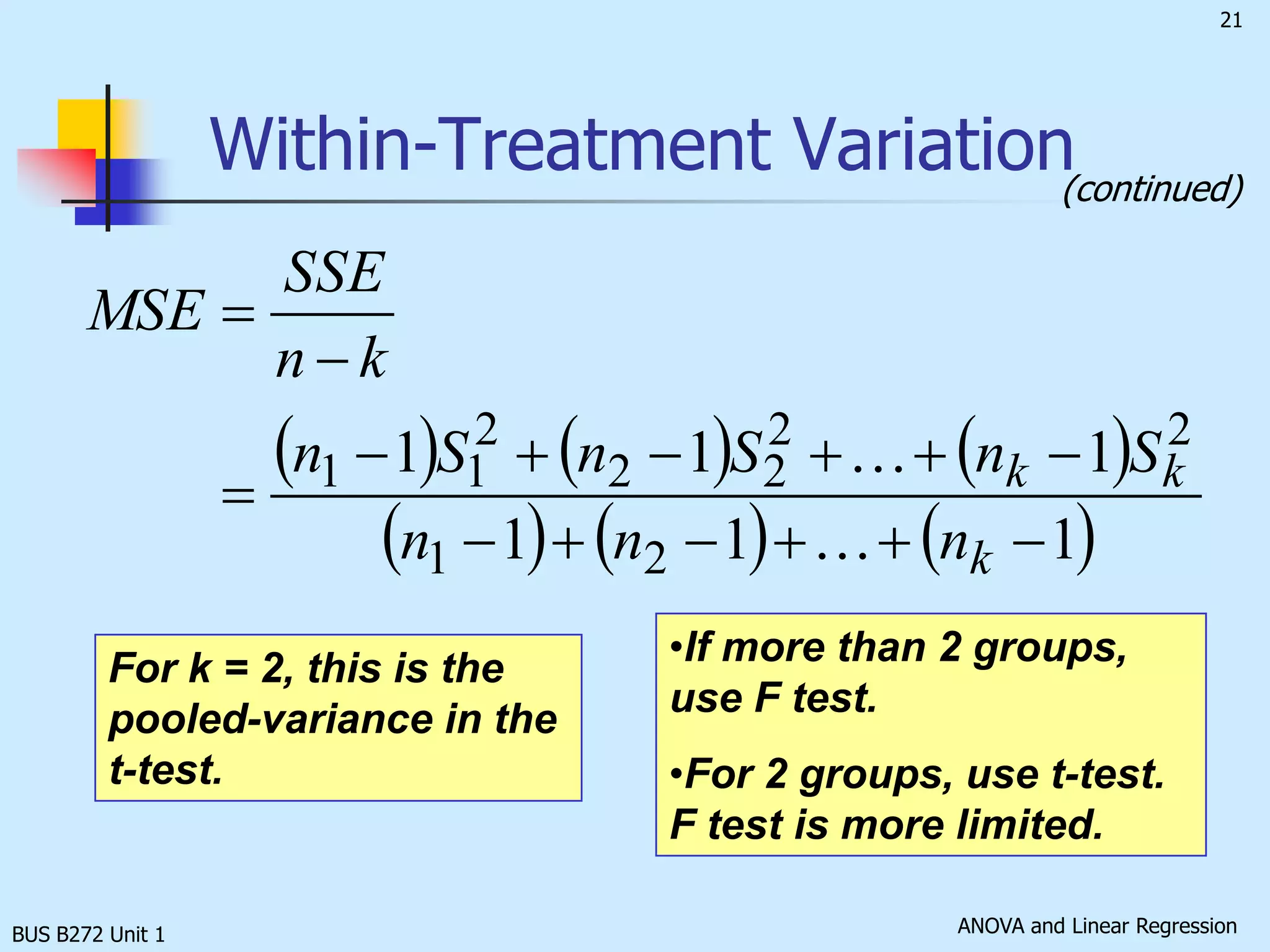 BUS B272 Unit 1Among-Treatments VariationVariation Due to Differences Among Groups