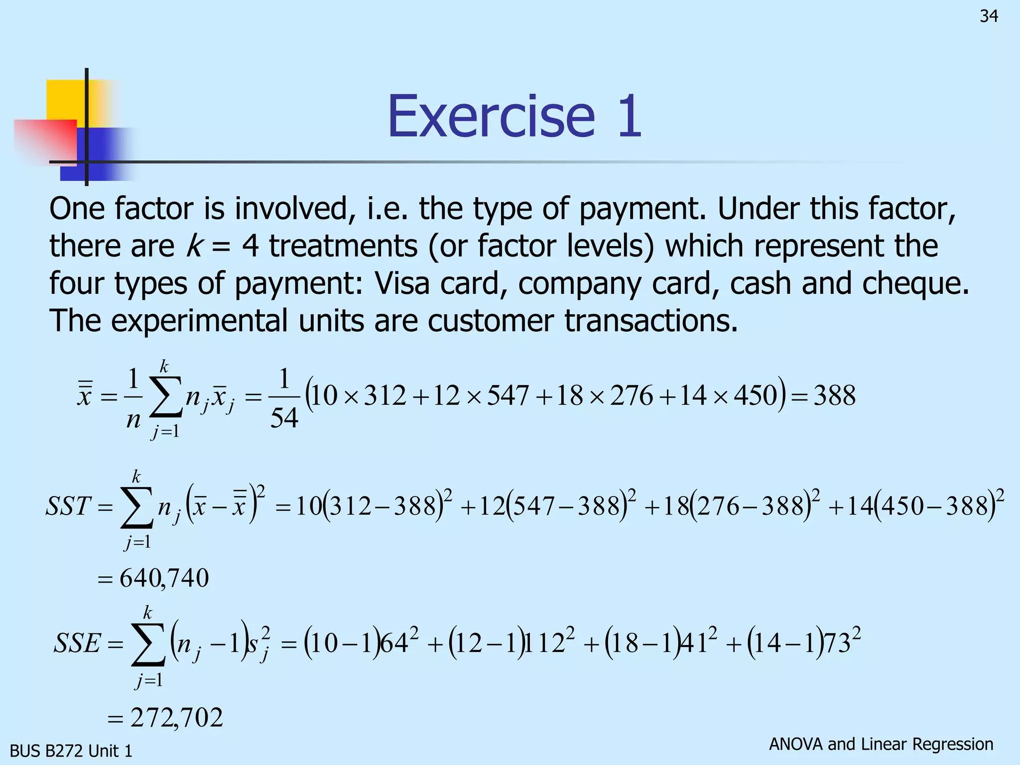 BUS B272 Unit 1Summary TableMST/MSE=25.6023-1=247.164023.582015-3=1211.05320.921115-1=1458.2172