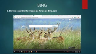 BING
1. Elimina o cambiar la imagen de fondo de Bing.com
 