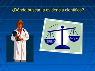 ¿Dónde buscar la evidencia científica? 
Bases de datos…. 
Google 
 