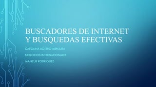 BUSCADORES DE INTERNET
Y BUSQUEDAS EFECTIVAS
CAROLINA BOTERO MENJURA
NEGOCIOS INTERNACIONALES
MANZUR RODRIGUEZ
 
