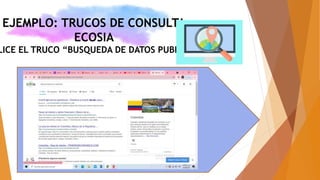 EJEMPLO: TRUCOS DE CONSULTA
ECOSIA
LICE EL TRUCO “BUSQUEDA DE DATOS PUBLICOS”
 