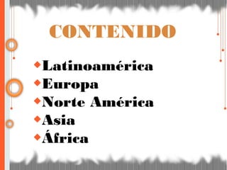 CONTENIDO
◆Latinoamérica
◆Europa
◆Norte América
◆Asia
◆África
 