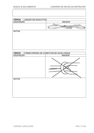 BUSCA & SALVAMENTO CADERNO DE NOTAS DO INSTRUTOR
VERSÃO JUNHO 2009 PÁG.11/185
TÓPICO JUNÇÃO DE DUAS FITAS
DESCRIÇÃO IMAGEM
NOTAS
TÓPICO FORMA ERRADA DE CONECTAR-SE DUAS LINGAS
DESCRIÇÃO IMAGEM
NOTAS
 