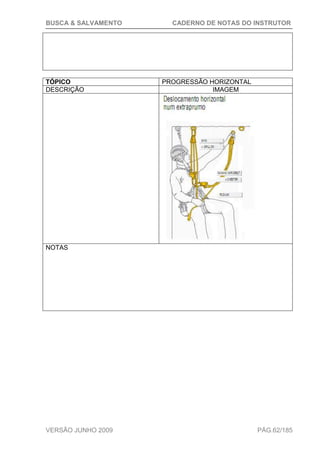 BUSCA & SALVAMENTO CADERNO DE NOTAS DO INSTRUTOR
VERSÃO JUNHO 2009 PÁG.62/185
TÓPICO PROGRESSÃO HORIZONTAL
DESCRIÇÃO IMAGEM
NOTAS
 