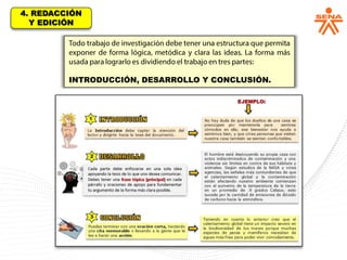 4. REDACCIÓN
Y EDICIÓN
INTRODUCCIÓN, DESARROLLO Y CONCLUSIÓN.
 