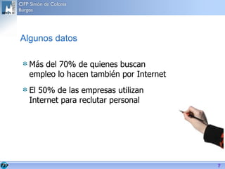 CIFP Simón de Colonia
Burgos
7
Algunos datos (año 2010)
Más del 70% de quienes buscan
empleo lo hacen también por Internet...