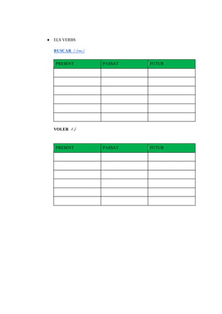 ● ELS VERBS
BUSCAR / ‫بحث‬ /
PRESENT PASSAT FUTUR
VOLER ‫أراد‬
PRESENT PASSAT FUTUR
 