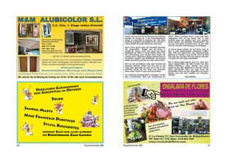 Zu verkaufen 
Fahrbereites Damenfahrrad, 3-Gangschaltung, 
Einkaufskorb, neuer Bereifung, Beleuchtung 
mit Dynamo für Nachts, leicht angerostet, für 
15 Euro abzugeben. Tel. 928 76 52 44 (267B) 
Haushaltsauflösung: Sofa blau/türkis, Sony TV 
und Tisch,, Lederstuhl weiss, Barstuhl grün, 
Rathan-Sessel weiss und schwarze Polster, 
Schuhschrank weiss/silber, Kleiderständer 
weiss, alles gute Qualität, nur 2 Jahre genutzt. 
Tel. 697 629 596 (266B) 
Kaufgesuche 
Suche für die Zeit vom 13.12.14 - 11.12.15 
BOSCH Power Akku 300 oder 400 zu mieten 
oder zu kaufen Tel. 0049 171 8323 996 oder 
eMail info@amalianet.de (266B) 
Suche guterhaltenes gebrauchtes Fahrrad. Bin 
ab 21.10. wieder auf der Insel. Handykontakt: 
0049-15752542687 (266B) 
Mietangebote 
Sehr modern saniertes Apartment (50m²) in 
San Agustín von Oktober bis einschl. Dezember 
frei: 1 SZ, 1 Bad/WC mit WM, WZ mit integr. 
neuer Küche, Ceranfeld, Backofen, gr. Kühl-/ 
Gefrierschrank, Geschirrspüler, Mikrowelle, 2 
Klimaanlagen, SAT-TV, gr. Fensterfront mit Blick 
auf den Atlantik, beheizter Pool mit Restaurant-betrieb 
(im Juni 2014 vollsaniert). 
Info: Tel. 648 85 52 00 (267B) 
Kleines Häuschen, 1 Schlafzimmer, kleiner Gar-ten, 
alles gemütlich möbliert, schöner Blick, ru-hig, 
in Salobre alto, nur Langzeit, ab sofort, ab 
420 €, Tel. 630 70 92 61 (266B) 
Von Privat zu vermieten! Appartement im Son-nenland 
in einem Privathaus, möbliert, SAT-TV, 
Internet, Waschmaschine. Mtl. Miete 330,- € 
inkl. Strom u. Wasser. Eine Mts.-Miete Kaution, 
ohne Maklerprovision Tel.: 928 77 41 21 oder 
609 17 92 90 (266B) 
Bungalow EG im Sonnenland, Los Robles verde 
mit gr. Pool, Klima, WM, 1 SZ mit Schlafcouch, 
Küche voll einger., Microwelle, gr. Kühlschrank, 
Backofen, mind. 1 Woche – nur deutschspre-chend, 
ab 75,00 € Tag, Tel. 630 70 92 61 (266B) 
Mietangebote 
Vermiete Reihenhaus ohne Möbel, 3 SZ, 2 Bä-der, 
sep. Küche, Wohn-Esszimmer, Solana und 
Terrasse. Anrufe bitte: 12.00 bis 17.00 Uhr un-ter 
Tel. 928 76 38 05 (268B) 
Immobilie zu verkaufen 
Sehr gepflegter Bungalow (Duplex) im Sonnen-land, 
2 Schlafz., 1 Gästez, Salon mit Doppel-bettcouch 
u. Küche, 2 Bäder, gr. Terrasse, kompl. 
renov. u. saniert, mobl., SAT-TV, Balkon, elektr. 
Rollläden, in gepfl. Anlage mit Pool, mtl. Uml. 
81,- €, zu verkaufen. VP: 145.000 €, Info: Tel. 
648 855 200 (266B) 
Liebhaberobjekt in Playa del Ingles, Nähe Cita 
u. Strand, großzügiger Bungalow, ebenerdig, 
Wfl. 100m², Grund 270m², Salon mit Essbereich 
u. Bar, sep. Küche, Geschirrsp., Ceranfeld, Back-ofen, 
Microwelle, Schlafz., gr. Marmorbad mit 
Wirlpool, Gäste-WC mit Waschm., Abstellraum, 
stilvoll hochwertig ausgestattet, gr. Terrasse mit 
Pergula, Palmen u. Zierpflanzen, Gem.-Pool, 
zentrale jedoch absolut ruhige Lage, mtl. Um-lage 
125,- €, zu verk. VP: 358.000 €, 
Tel.: 928 77 41 21 (266B) 
Spanisches Wohnhaus in sehr bevorzugter Lage 
in San Fernando, Grund 200m², Wfl. 120m², 
Salon 34m², sep. Küche, 1 Bad mit Wanne u. 
Dusch, 1 Duschbad, gr. Innenhof teilw. über-dacht, 
kompl. renov. und geschmackvoll möbl., 
2 Klimaanl., 1 Etage könnte aufgestockt wer-den, 
PKW-Stellpl., Dachterrasse, zentr. jedoch 
ruhige Lage, ebenerdig, rollstuhlgeeignet, VHB: 
290.000 €, Tel. 609 17 92 90 (266B) 
Traspaso / Gewerbe 
Gut laufendes Lokal im Edif. Aloe aus privaten 
Gründen abzugeben. Komplett eingerichtet, 
alle Geräte neuwertig. Miete 530 €, Traspaso 
47.000 €, Tel. 928 77 79 23 (266B) 
Sonstiges / Dienstleistungen 
Deutsche Reinigungskraft hat wieder Termine 
frei! Zuverlässig und gründlich! Auch Urlaubs-bereuung. 
Tel.: 605 08 45 52 (267B) 
Sie suchen Hilfe bei Gartenarbeiten? Zuver-lässiger 
Mann hilft gerne. Tel. +49 7633 80 80 
919, mmund42@yahoo.com (266B) 
42 Buschtrommel 266 
Sonstiges / Dienstleistungen 
Hundefriseurin - geprüfte Deutsche Hundefri-seurin 
 Hundetrainerin bringt Ihre Vierbeiner 
wieder in Form!!! Hol  Bringdienst auch gern 
bei Ihnen zu Hause Tel: 0034/ 667 391 580 
(267B) 
Ich, Luca, Italiener, suche Arbeit als Pferdereiter 
und Ausbilder. Bin ab 22.11.2014 auf der Insel. 
Tel. 0049 171 1943351 oder 609 73 64 36 /928 
14 32 72 (266B) 
Deutsche Reinigungskraft hat Termine frei für 
Ihr Haus, Wohnung und App. zu reinigen. Bin zu 
verlässig und diskret. Tel. 634 33 63 98 (266B) 
Stellenangebote 
TOP-Verkäuferin für eine 5-Sterne Hotel-Bou-tique. 
Bedingung: deutsch und französisch, Ver-kaufserfahrung 
für Bademoden und gute Um-gangsformen, 
Alter zwischen 25 und 40 Jahre. 
Tel. 630 70 92 61 (266B) 
KFZ / Motorräder 
Nissan Diesel Patfinder Bj.2007, sehr guter Zu-stand, 
gepflegt, Garagenfahrzeug, 91.000 km, 
€ 15.000 Info: Tel. 630 70 92 61 (266B) 
Yamaha MT 01, sehr guter Zustand, Garagen-fahrzeug, 
nur 21.000 km, € 6.500 
Tel. 630 70 92 61 (266B) 
Alle Kleinanzeigen in der Buschtrommel 
sind kostenpflichtig! 20 Wörter kosten 5 €. 
Bitte bezahlt eure Anzeige vor dem 
jeweiligen Anzeigenannahmeschluss. 
Falls eine Kleinanzeige nicht vorher 
bezahlt ist wird sie von uns auch 
nicht veröffentlicht! 
Die nächste Ausgabe (265) der 
Buschtrommel Gran Canaria 
erscheint am 15. Oktober 2014. 
Anzeigenannahmeschluss ist der 
03. Oktober 2014 - 18 Uhr 
Erotisches / Kuschelecke 
Polin 29, KF38, 75C, hübsch, charmant, tabulos, 
½ Stunde 60€. Bei Dir oder bei mir? Gerne auch 
ältere Herren. Bitte trau Dich! 
Tel.: 632 29 81 41 (267B) 
Neu in Playa del Inglés, Anna, vollbusig, bietet 
erotische Massagen und vieles mehr. 
Tel. 663 60 95 98 (267B) 
Jenny, dein kleiner Schatz auf Gran Canaria, 
Escort, Callgirl, Erotikmassagen. 
Tel. 638 986 990 (271B) 
Mit dem Liebesengel Nathalie andere Dimensi-onen 
erleben. www.liebesengel.de.to 
Tel. 626 12 43 91 (264B) 
Anita – elegantes polnisches Mädchen mit 
Klasse und hohem Standard, lange schwarze 
Haare, umwerfende Ausstrahlung, große Brüs-te 
und Wespentaille. Wilde Katze zeigt Dir die 
unglaubliche und unvergessliche Welt der Ge-fühle. 
Tel. 672 60 93 75 (277B) 
Möchtest Du etwas Außergewöhnliches? Deine 
bizarren Phantasien mit einer jungen, gut aus-sehenden, 
rothaarigen Domina auszuleben? 
Dann lasse Dir das Abenteuer nicht entgehen. 
Ruf mich an unter der Tel. Nr. 600 04 05 57 oder 
schaue auf meine Webseite für weitere Infor-mationen: 
www.dominadiana-gc.net (266B) 
Erotikmassage von Frauenhand weckt Glücks-gefühle 
bei jeden Mann, Ruf Lisa an! auch Ho-tel 
 Hausbesuche, Tel. 649 22 68 22 (266B) 
Buschtrommel 266 43 
 